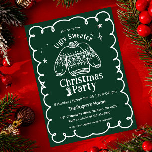 Invitation Noël Chandail Moche Dessiné à la Main Vert & Blanc