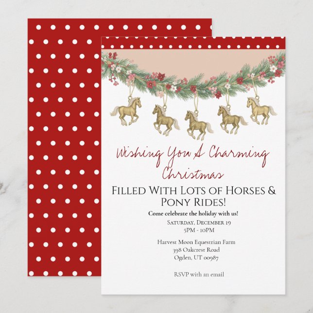 Invitation Noël Charming Horse (Devant / Derrière)