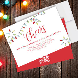 Invitation Noël Cheers Colorful String Lights QR Code