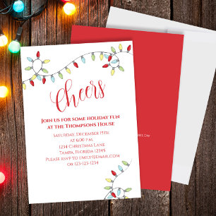 Invitation Noël Cheers Colorful String Lights QR Code