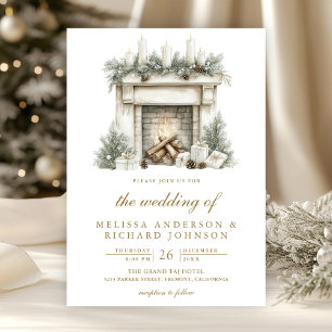 Invitation Noël Cheminée Arc Tout en Un QR Code Mariage