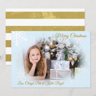 Invitation Noël classique Gold et Blue Custom Photo