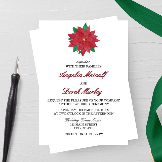 Invitation Noël classique Rouge Poinsettia Mariage d'hiver (Créateur téléchargé)