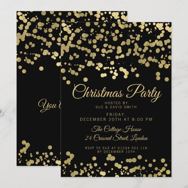 Invitation Noël | Confetti d'huile d'or de fête de vacances (Devant / Derrière)