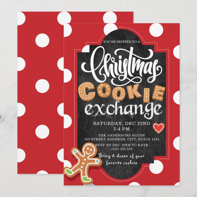 Invitation Noël Cookie Exchange Party Red Polka Dot (Devant / Derrière)