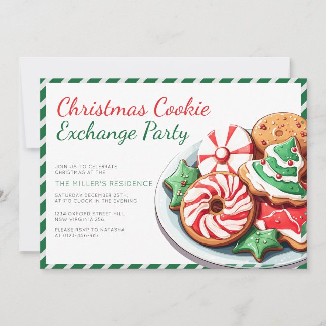 Invitation Noël Cookie Exchange Party Whimsical Green (Devant)