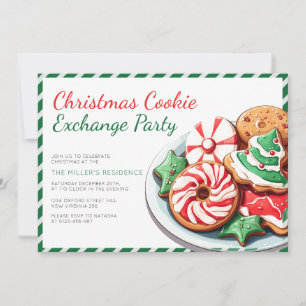 Invitation Noël Cookie Exchange Party Whimsical Green