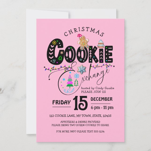 Invitation Noël Cookie Exchange Pink Holiday (Devant)