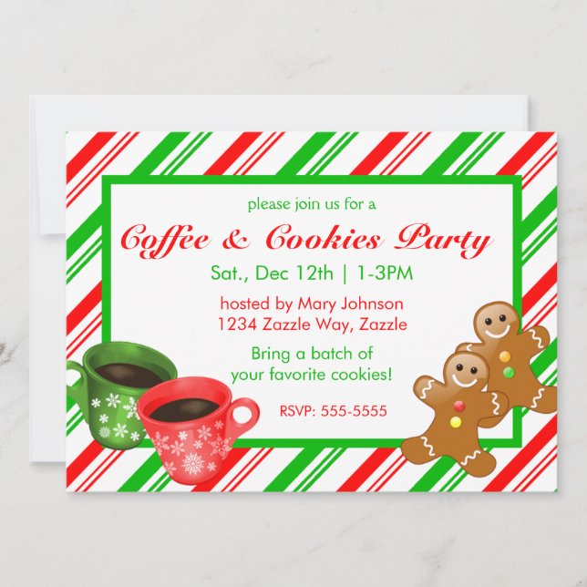 Invitation Noël Cookie Party Gingerbread Hommes Stripes (Devant)