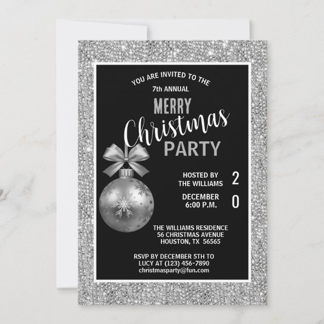 Invitation Noel d'argent décoratif posh (Devant)