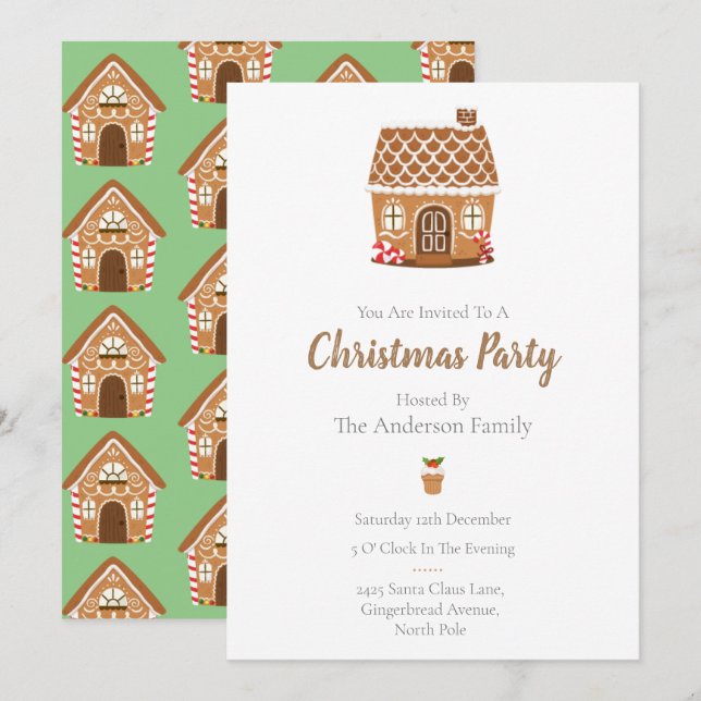 Invitation Noël de Chambre de pain d'épice (Devant / Derrière)