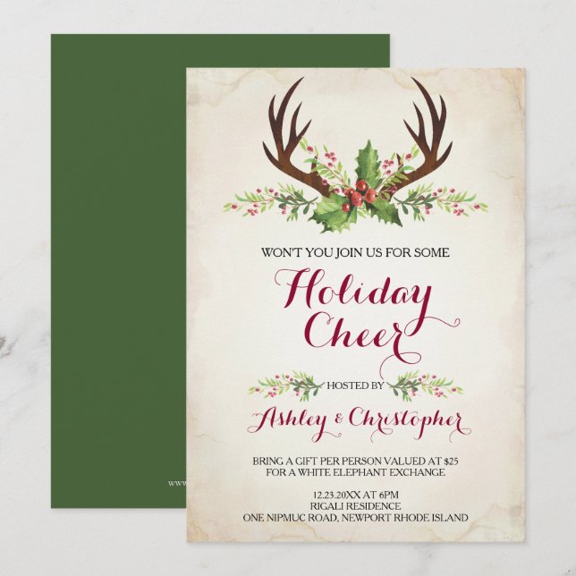 Invitation Noël de Deer Antler (Devant / Derrière)