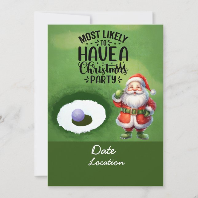 Invitation Noël de golf avec la fête du Père Noël (Devant)