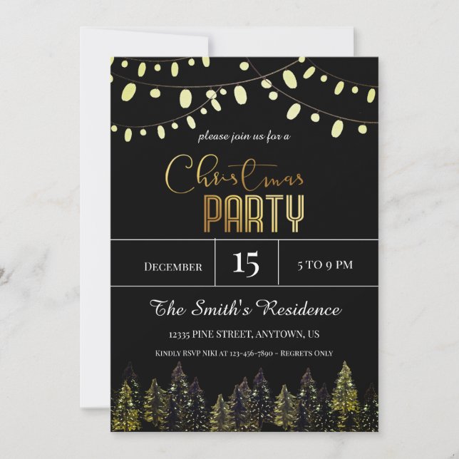 Invitation Noël de la forêt de pins aquarelle (Devant)