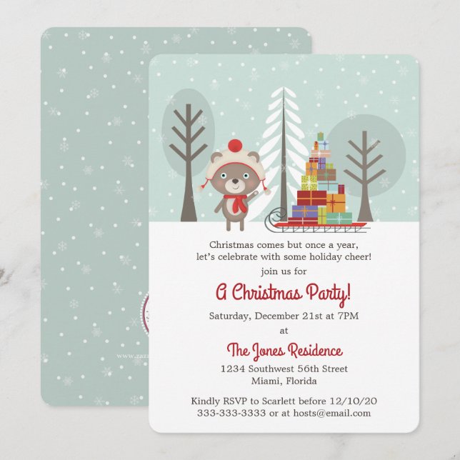 Invitation Noël de l'ours des bois (Devant / Derrière)