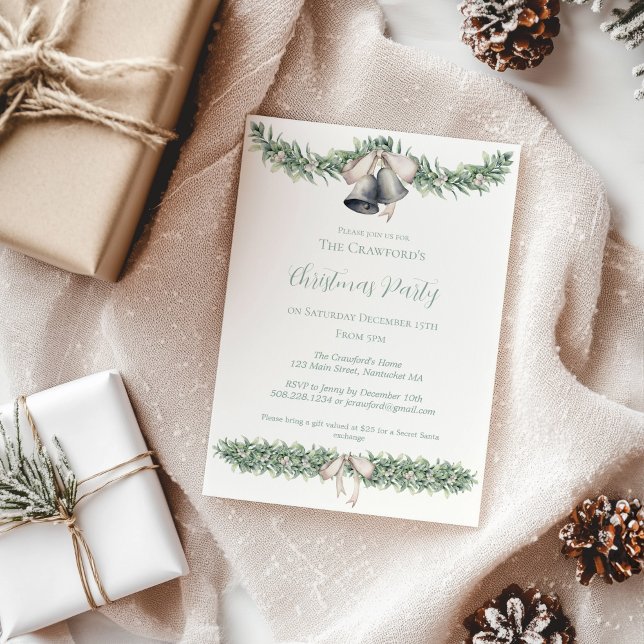 Invitation Noël de Mistletoe et Silver Bells (Silver Bells and Mistletoe Christmas Party Invitation)