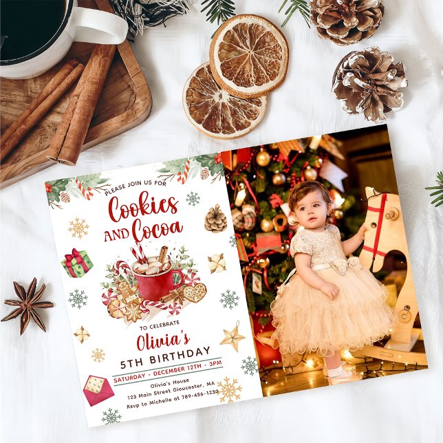 Invitation Noël de neige Cookies et cacao Photo d'anniversair (Créateur téléchargé)