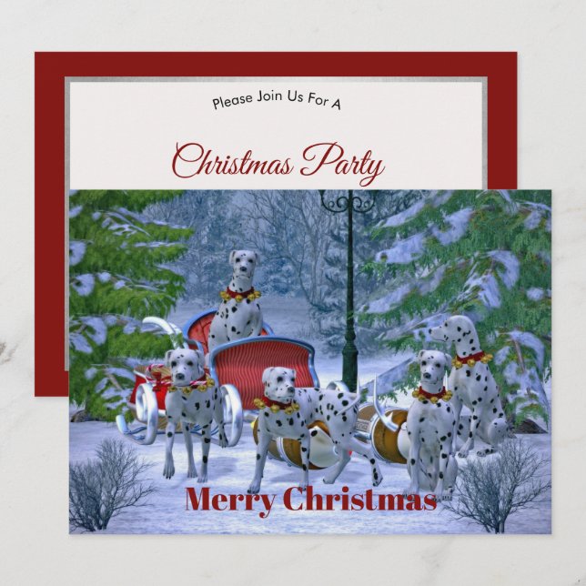 Invitation Noël de neige vintage dalmate (Devant / Derrière)