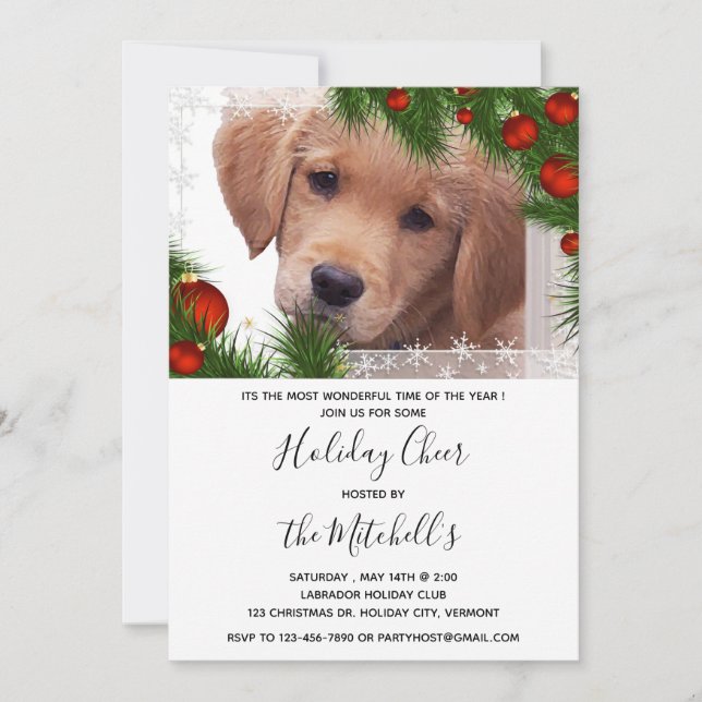 Invitation Noel de Noël pour les tribus d'or - Chien de Noël  (Devant)