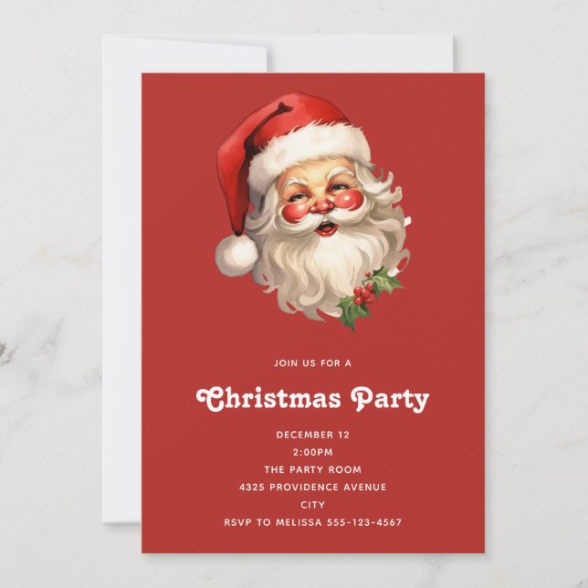 Invitation Noël de style rétro Holly Jolly Santa Claus (Devant)