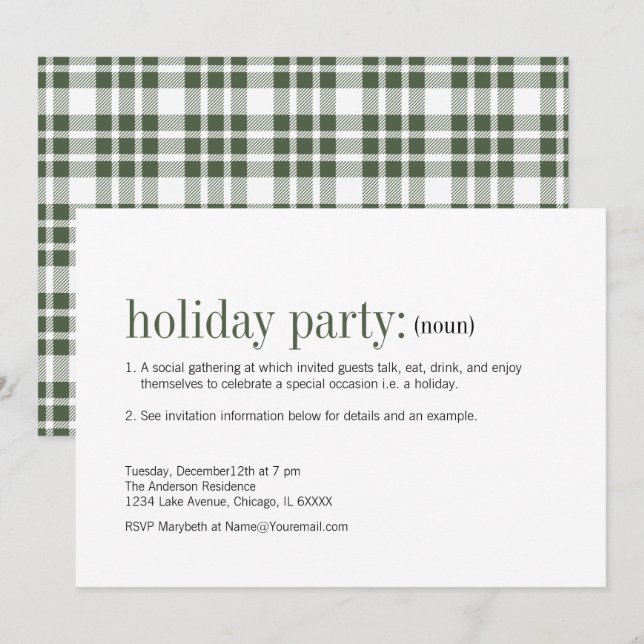 Invitation Noël Définition Green Holiday Party (Devant / Derrière)