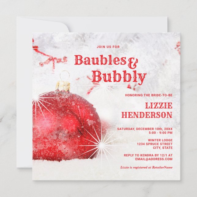 Invitation Noël d'hiver Baubles et Fête des mariées de bulles (Devant)