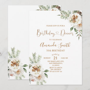 Invitation Noël d'hiver Blanc Floral Anniversaire 30e Dîner