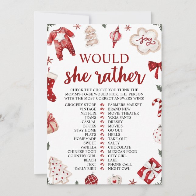 Invitation Noël d'hiver elle préfère Baby shower jeu (Devant)