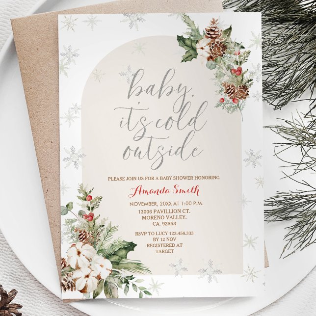 Invitation Noël d'hiver Floral Froid à l'extérieur Baby showe (Créateur téléchargé)