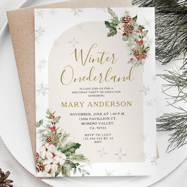 Invitation Noël d'hiver Floral Onederland 1er anniversaire (Créateur téléchargé)