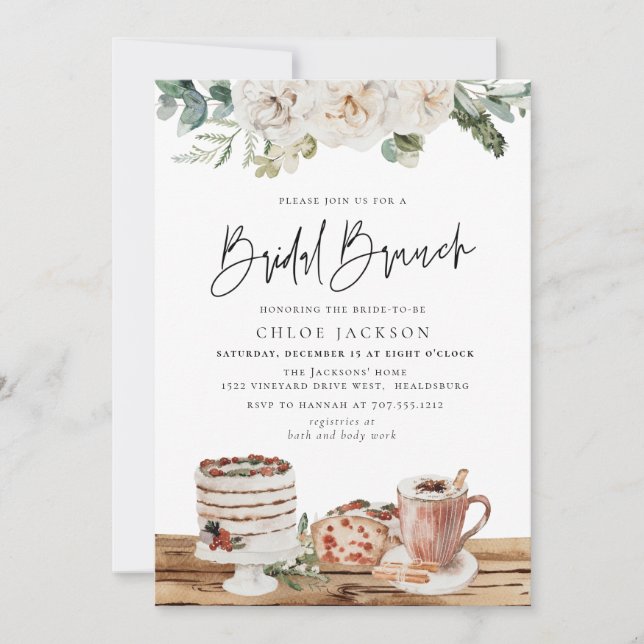Invitation Noël d'hiver Floral verdure Brunch nuptial (Devant)
