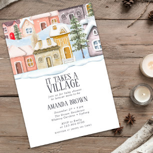 Invitation Noël d'hiver Il faut un Baby shower de village