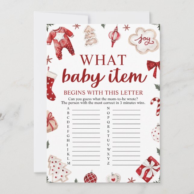 Invitation Noël d'hiver Quel bébé Baby shower objet Jeu (Devant)