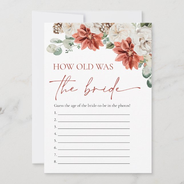 Invitation Noël d'hiver rouge Quel âge avait la mariée Jeu (Devant)