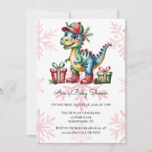 Invitation Noël Dino Bleu et Garçon Baby Shower Cadeaux