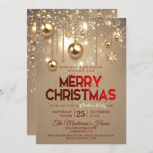 Invitation Noël d'or Baubles & Etoiles Noël