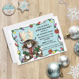 Invitation Noël drôle Chat Antler