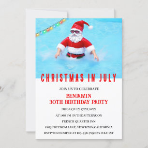 Invitation Noël drôle En Juillet Anniversaire Pool Party