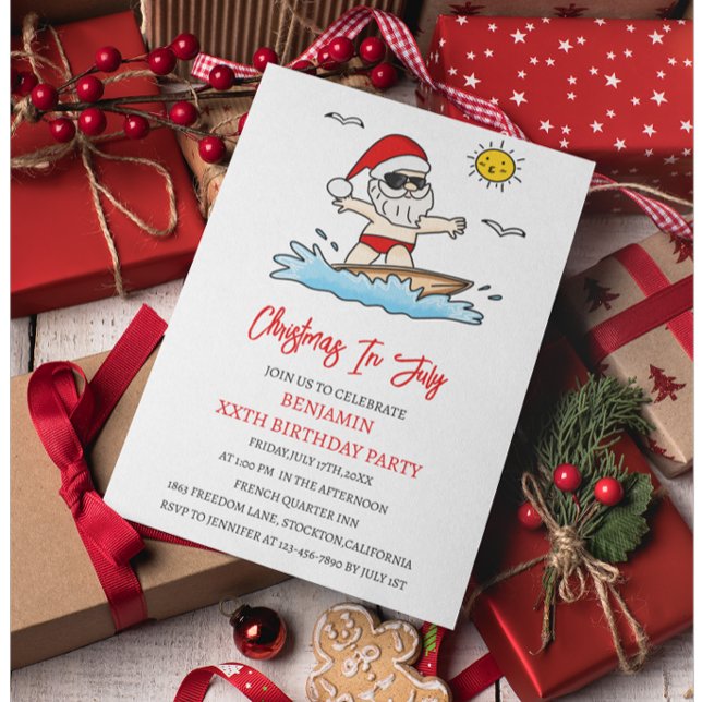 Invitation Noël Drôle En Juillet Fête d'Anniversaire (Créateur téléchargé)