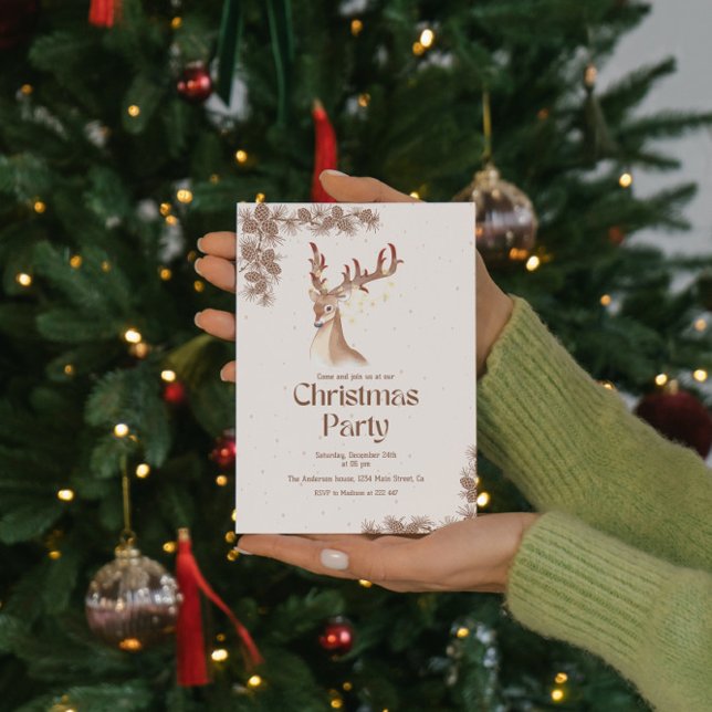 Invitation Noël du cerf et du cône de pin (Créateur téléchargé)