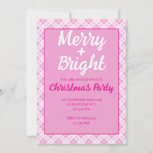 Invitation Noël écossais rose fêtes Joyeux Bright