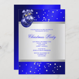 Invitation Noël élégant Baubles et Perles Bleues