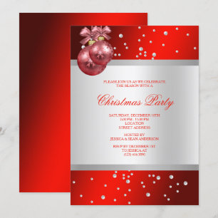 Invitation Noël élégant rouge Baubles & Perles