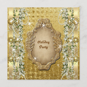 Invitation Noël élégant "soirée de fêtes" or personnalisé dor