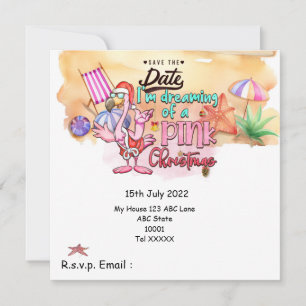 Invitation Noël en juillet avec PÈRE NOËL flamingo