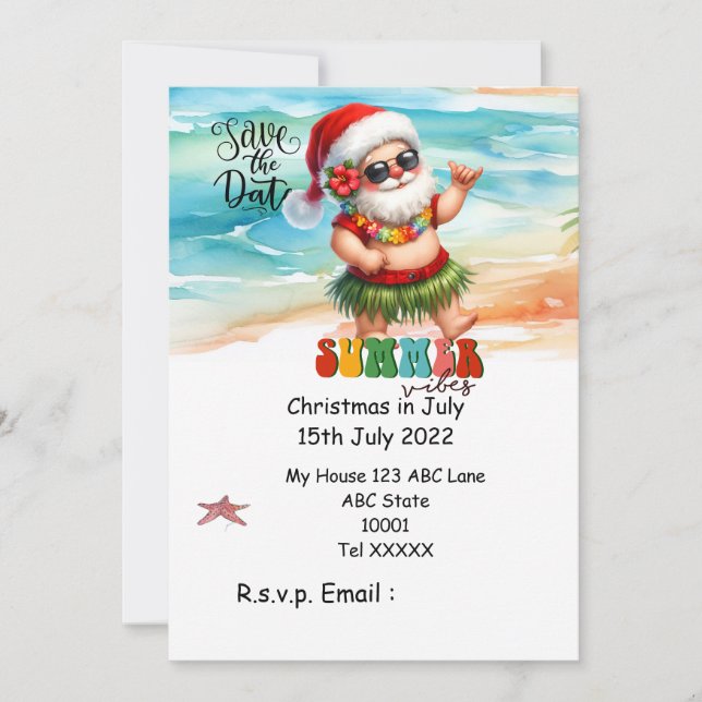 Invitation Noël en juillet avec SANTA CLAUS Enregistrer la da (Devant)