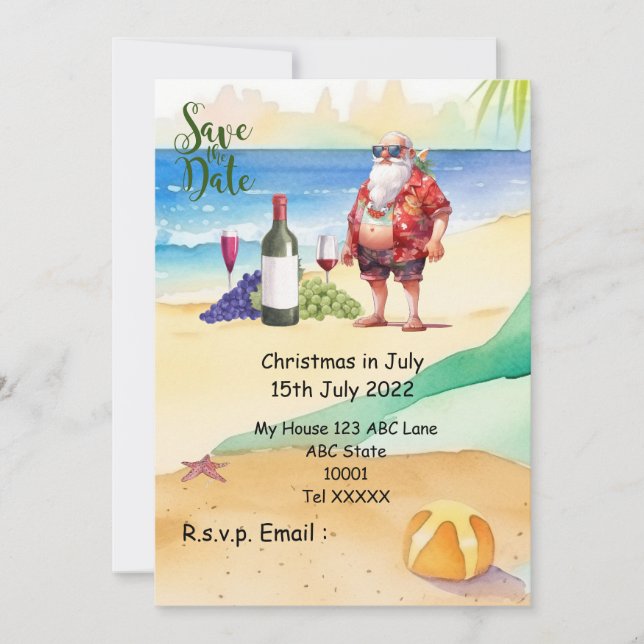 Invitation Noël en juillet avec SANTA CLAUS Enregistrer la da (Devant)