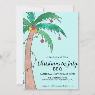 Invitation Noël En Juillet BBQ Palm Tree