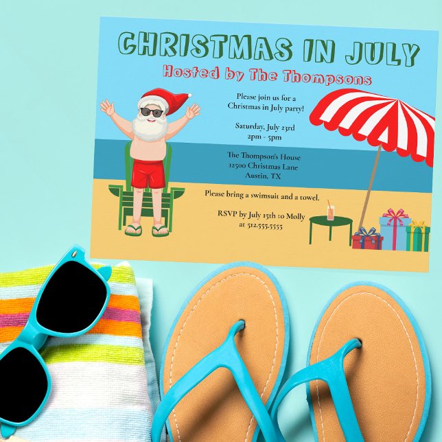 Invitation Noël en juillet Été Fête de la plage de Santa Clau (Créateur téléchargé)