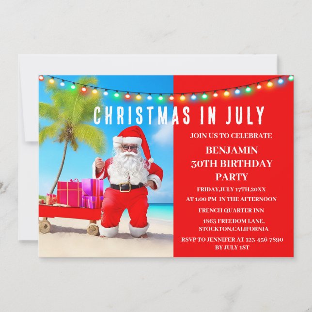 Invitation Noël En Juillet Fête d'Anniversaire (Devant)